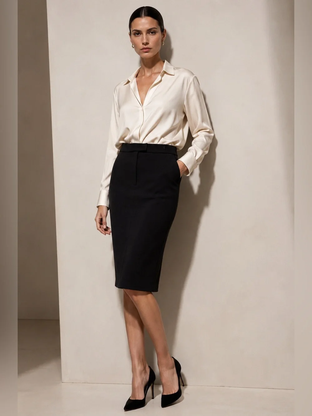 MaxMara Black Stretch Pencil Skirt EU 42 Classic Career Midi